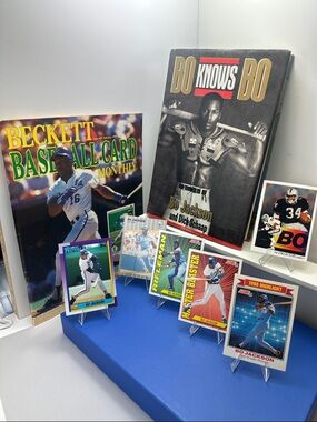 Bo Jackson Bundle: Bo Knows Bo Hardcover/vintage Feb 90' Beckett +lot of 6 cards
